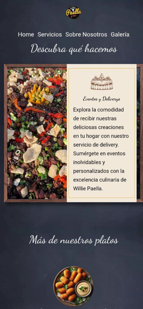 pagina en una aplicacion web willie-paella